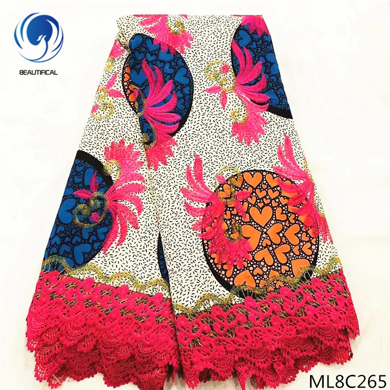 

BEAUTIFICAL High Quality African Wax Lace Prints Style with Embroidery Ankara Wax Lace Cloth Party Dress ML8C260-268
