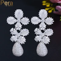 pera brand long waterdrop dangle white cz crystal topaz 925 silver pin drop earrings for women luxury wedding party jewelry e676