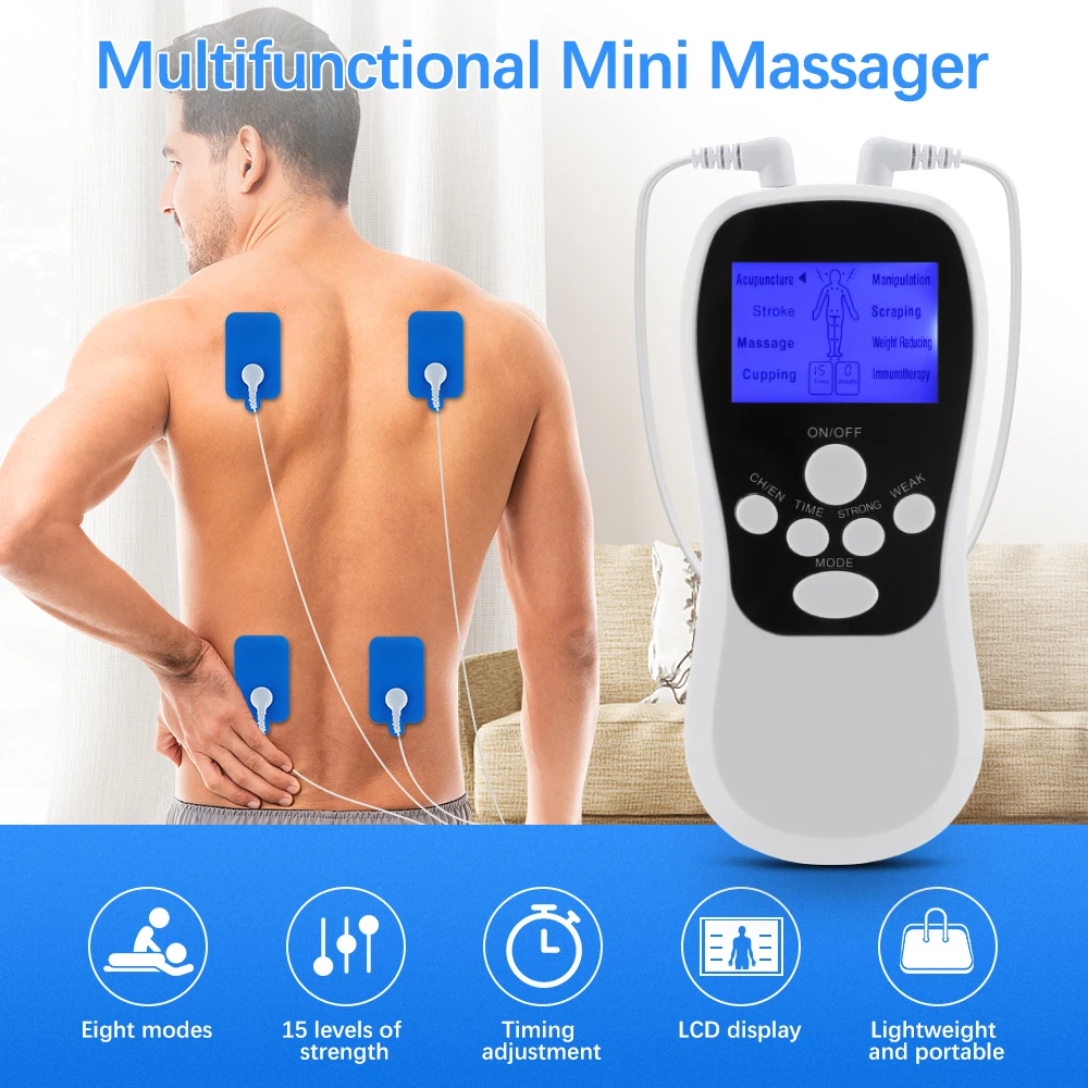 

Mini Massager Blue Screen Dual-output Massage Instrument EMS Tens Massage Full Body Tens Acupuncture Electric Therapy Massager