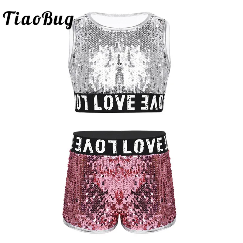 Детский костюм для танца джаза TiaoBug в стиле хип хоп подростков Блестящие Блестки