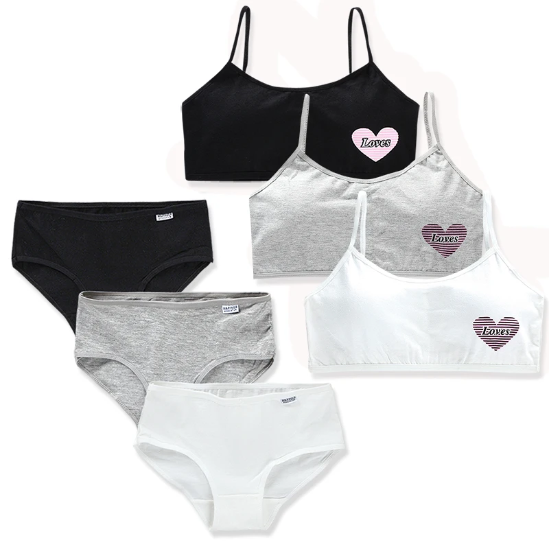 

Cotton Heart pattern Bra And Panty Sets Teenage Underpants Set Girls Kids Sports Puberty Bra Panties Underwear Bra+Panties Teens