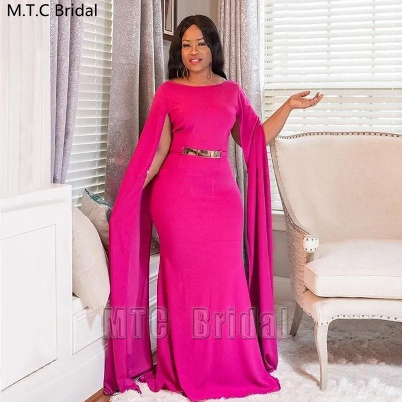 Вечернее платье-Русалка с длинным рукавом цвет фуксия | Свадьбы и торжества