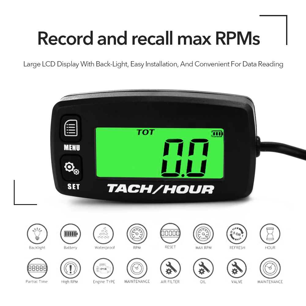Легкий портативный ЖК-цифровой тахометр с подсветкой водонепроницаемый 2/4