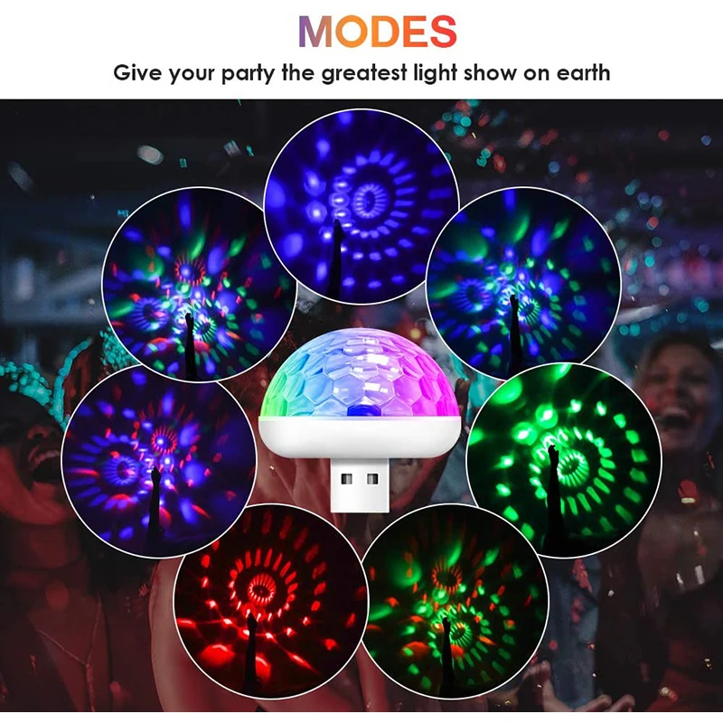 

USB Mini Disco Stage Lights Led Xmas Party DJ Karaoke Car Decor Lamp Cellphone Music Control Crystal Magic Ball Colorful Light