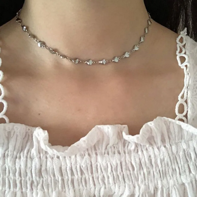 

2021 Kpop Harajuku Heart Choker Necklaces For Women Egirl Collar Goth Statement Chain Necklace Aesthetic Vintage Jewellery