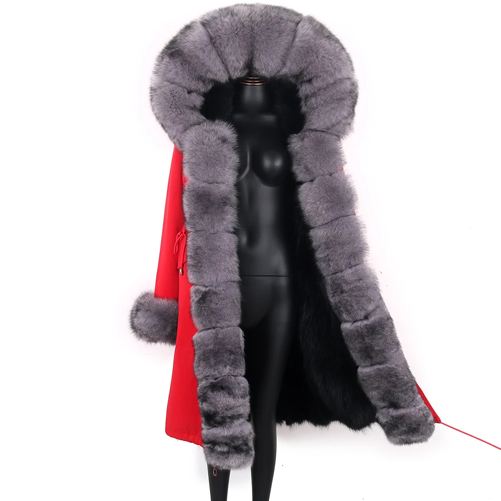Women Winter Natural Fur Jacket Real Fox Fur Coat X-Long Waterproof Parka Fashion Thick Warm Outerwear Fashion Streetwear