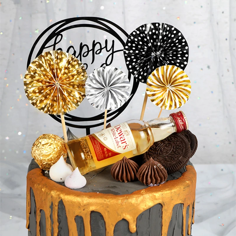 4 шт. украшение для торта золотой серебряный розовый складной веер цветок