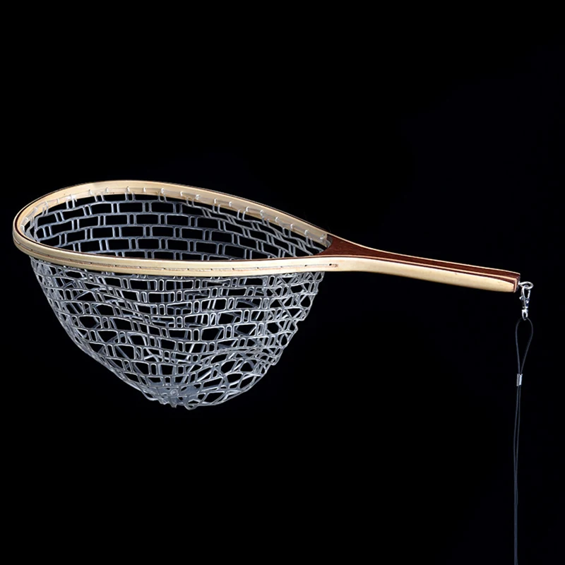

Fly Fishing Landing Net Wooden Handle Rubber Landing Handle Trout Mesh Fish Catch Release Scoop Fishing Tool