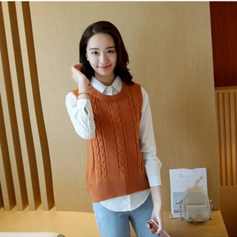 Женский высококачественный Корейский вязаный жилет с круглым вырезом, повседневный чистый цвет, тонкий свободный свитер без рукавов, жилет