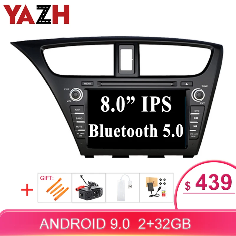 YAZH Android 9,0 автомобильный dvd-плеер для Honda Civic Hatch Back 2013 авто радио iPod Bluetooth SWC AUX 32 Гб gps Мультимедиа
