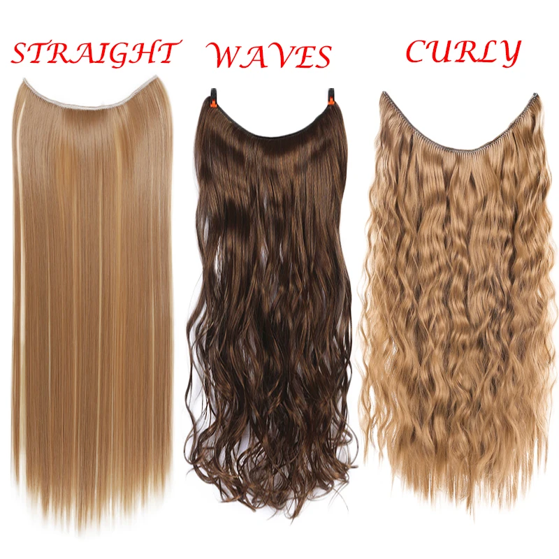 

AOOSOO Ombre Synthetic Natural Black Blonde Pink wig water ripple invisible fishing line hair No Clip Wave Halo Hair Extensions