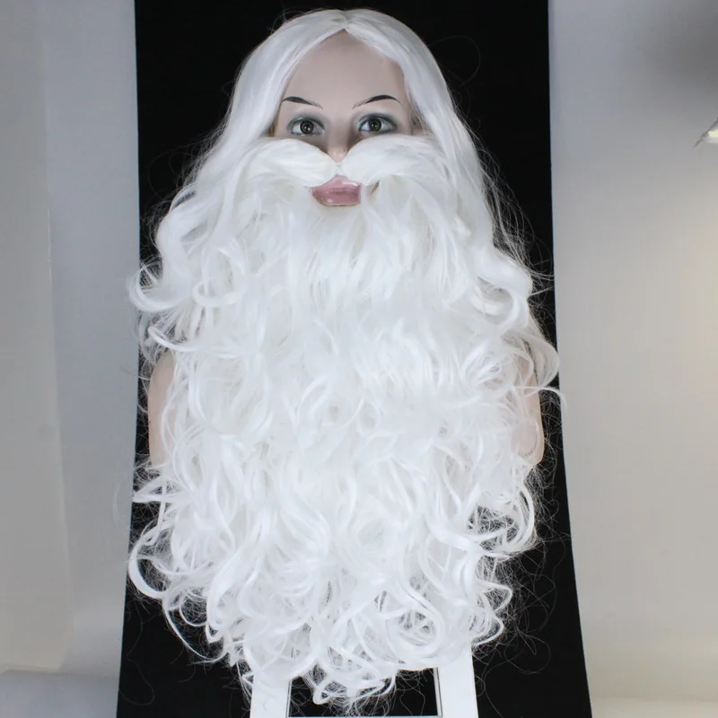 

2021 New Christmas Santa Claus Clause Beard Cosplay Wig White Curly 60cm Synthetic Hair Adult Cosplay Costume Christmas