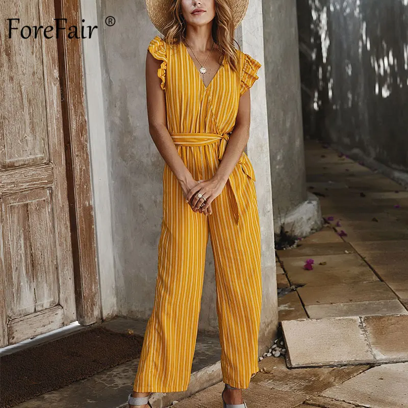 Женский комбинезон в полоску Forefair Летний Пляжный повседневный с оборками и
