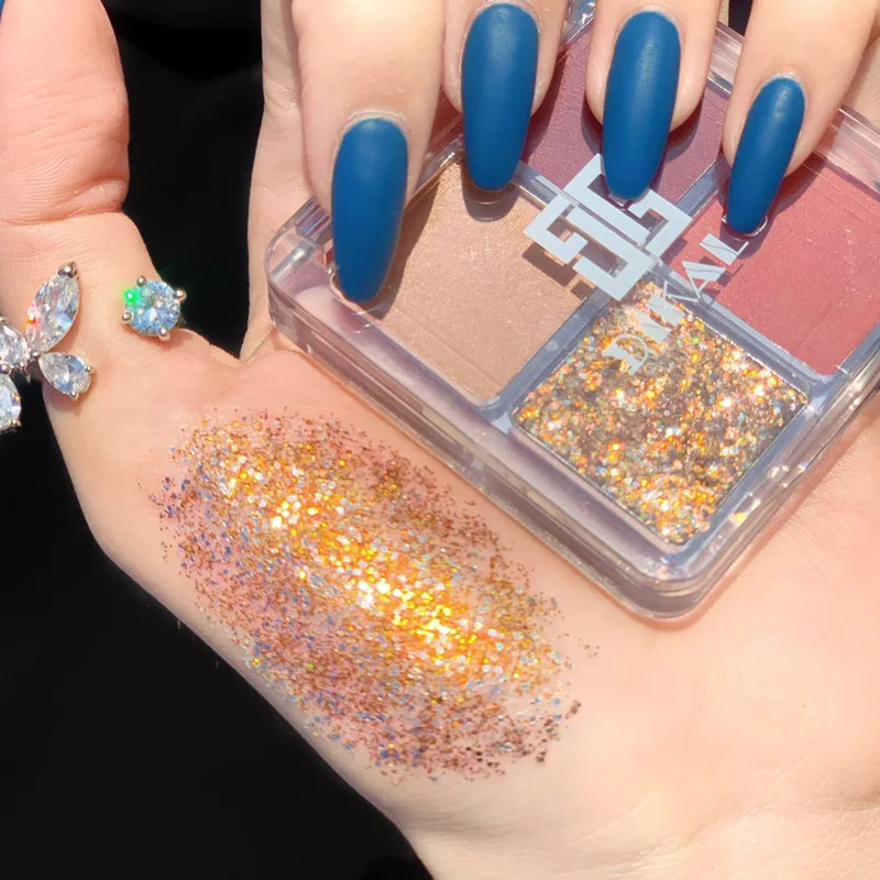 Палитра матовых теней для век с блестками 4 цветов блестящие водостойкие стойкие