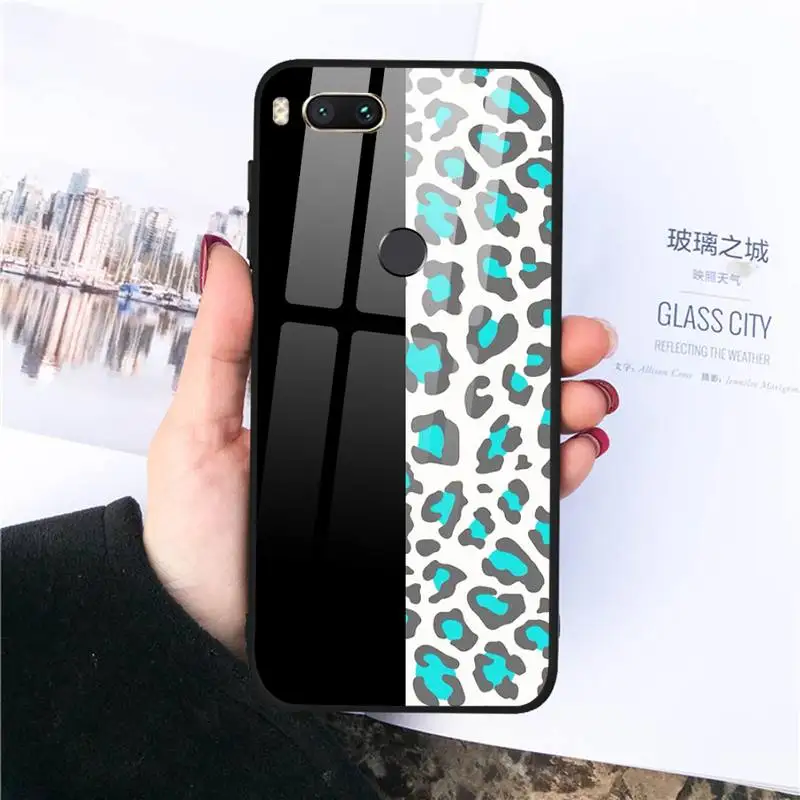 

Leopard Print Colorful Phone Case Tempered glass For xiaomi 6 8 lite se MIX2 2S Redmi 4X 5 6 6a note 4 5 6 7