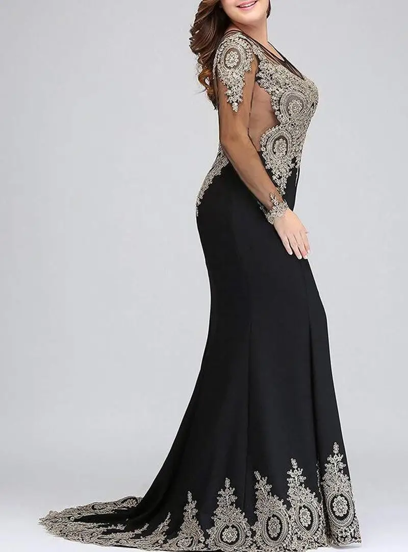 YULUOSHA 2020 Long Sleeve Applique Large Size Burgundy Evening Dress Mermaid Beads Arab Muslim Women Prom | Свадьбы и торжества