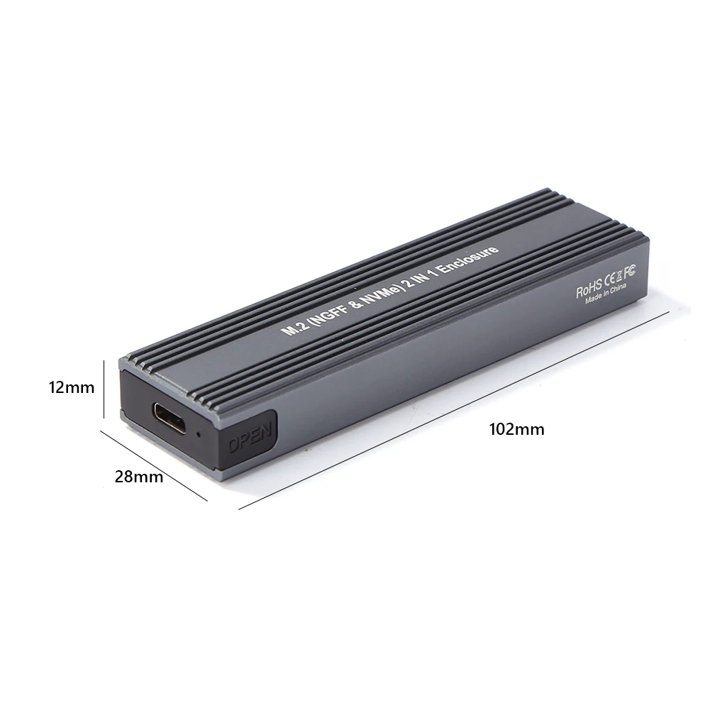 Aluminum Alloy USB 3.1 Type-C SSD Enclosure 10Gbps Box Compatible for NVME PCI-E Protocol and SATA NGFF Protocol