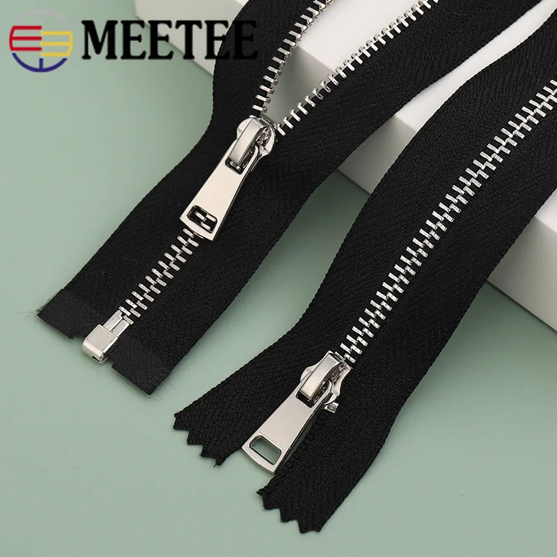 

Meetee 2Pcs Close-End 15/20cm Open-End 35-120cm 3# Metal Zipper Silver Tooth Auto Lock Zippers DIY Pocket Grament Srwing Zips