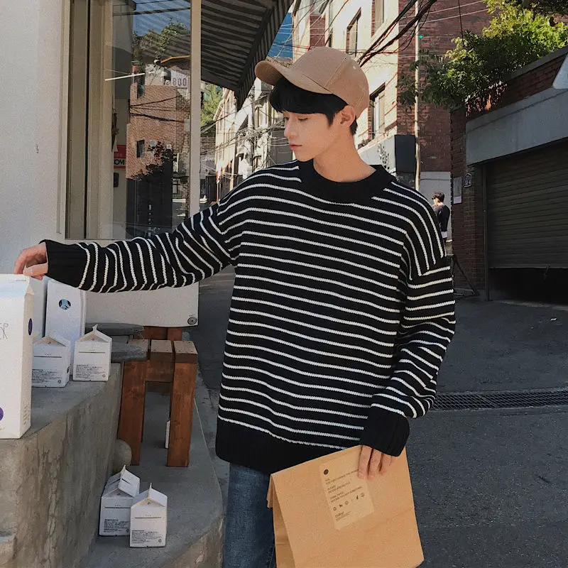 Мужские свитера в полоску Privathinker повседневные пуловеры Корейском стиле осень