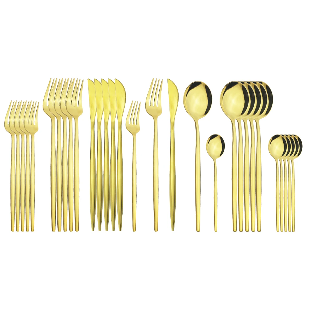 Набор золотых столовых приборов 30 шт. ножи вилки чайная ложка столовая посуда из