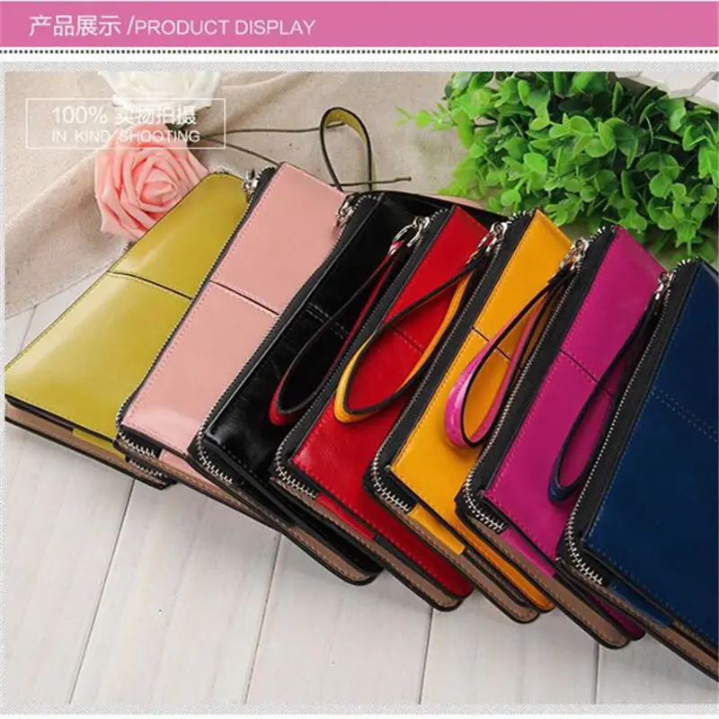 

New Women Wallets Long Candy Oil Leather Wallet Day Clutch New Fashion Women's Purse Female Purse Clutch Card Holder