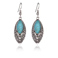 vintage marquise blue stone dangle earrings for women antique silver color ethnic bohemian jewelry tibetan turquoises earrings