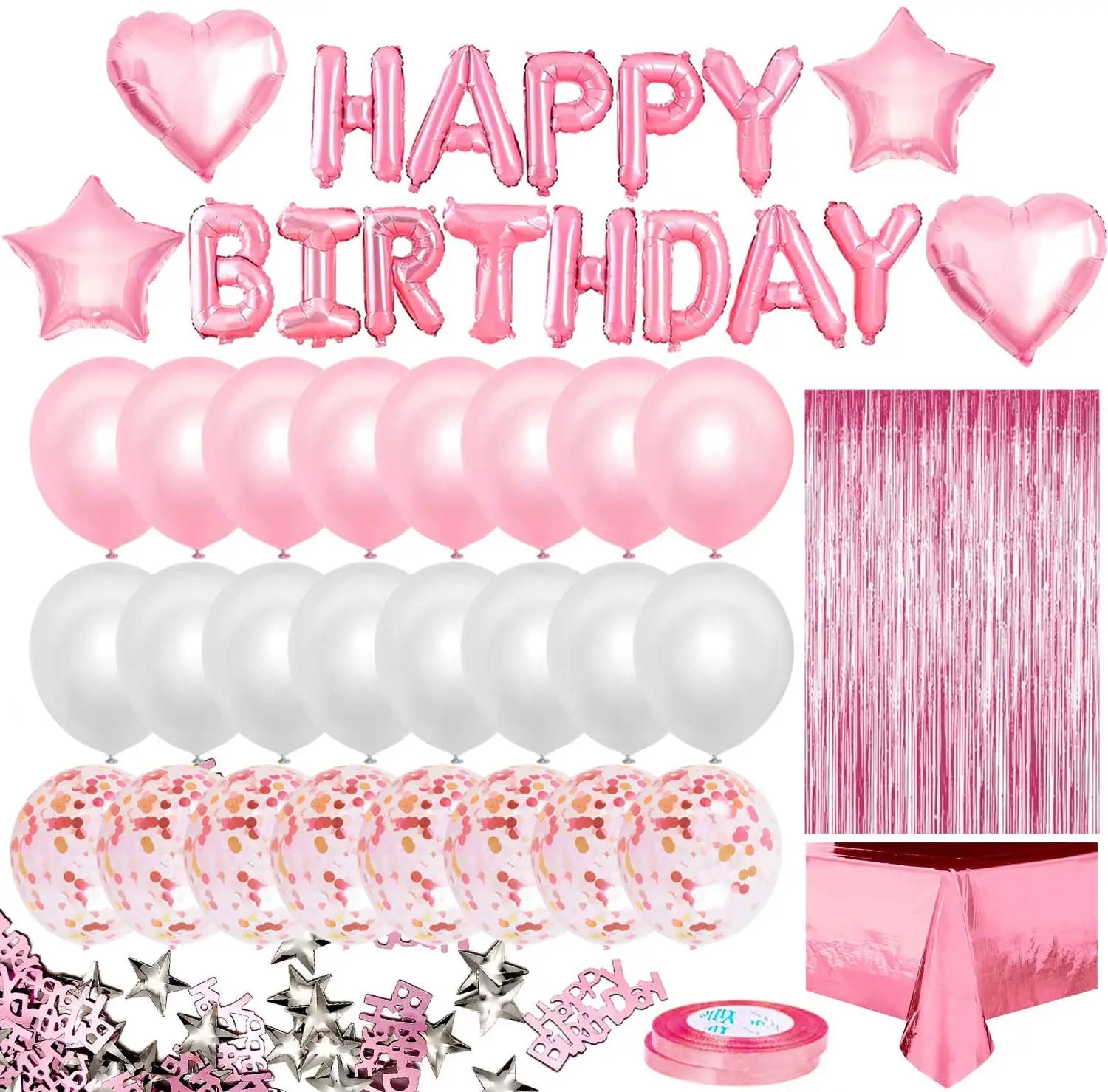 

Birthday Party Decoration Adult,Happy Birthday Foil Confetti Balloons Banner,Fringe Curtain Tablecloth Baby Shower Decorations