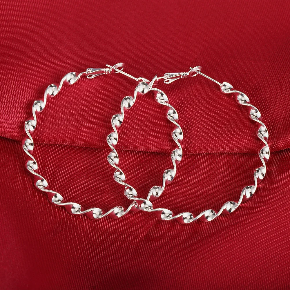 

925 Sterling Silver Circle Personalized Fashion Earrings 4.5CM Big Hoop EarRing High Quality Jewelry Gift 925 Stamp