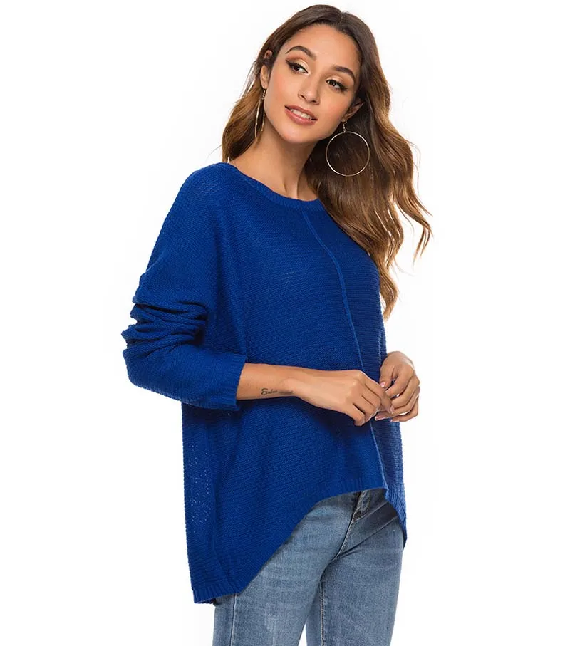 Свитер женский длинный рукав колокол круглый вырез пуловер свитер вязаный