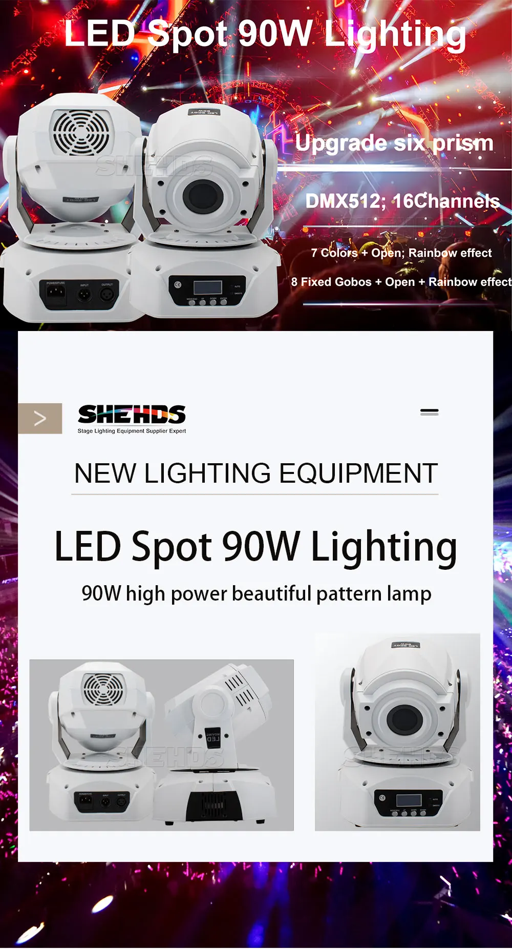 Светодиодный спот 90W с ЖК-дисплей Дисплей с 6 героев: призма DMX512 сценический эффект освещения для DJ диско вечерние танцпол Быстрая