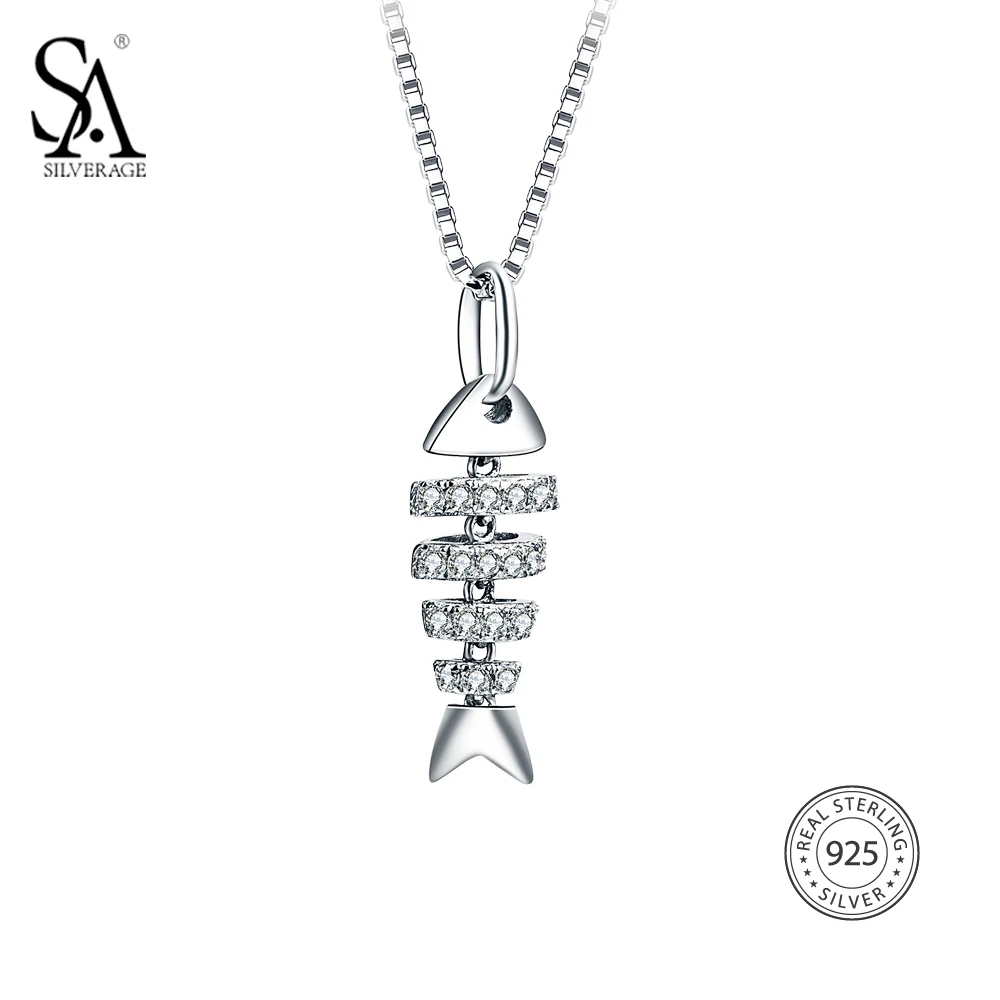 

SA SILVERAGE Valentine 925 Silver Fish Pendant Maxi Necklace Gift Sterling Silver Long Necklaces Pendants For Women Fine Jewelry