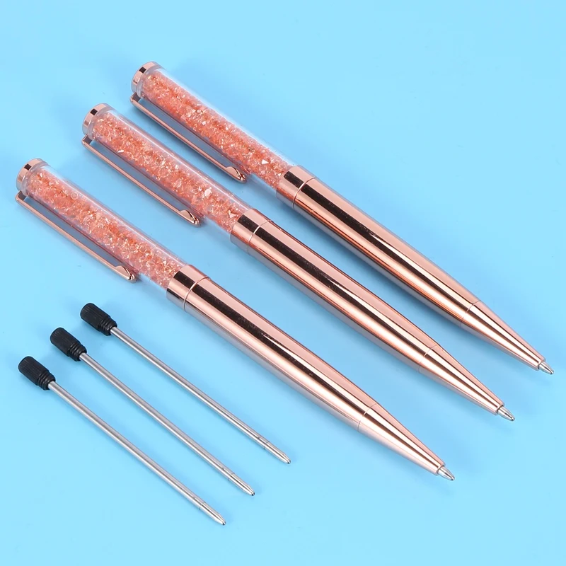 Ручка под розовое золото с украшениями в виде кристаллов шариковая черные