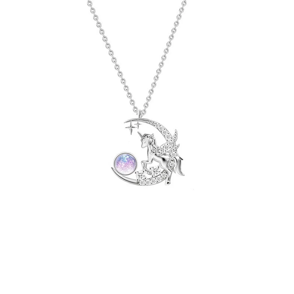 

Fashion OL Women's Banquet Starlight Amusement Park Series S925 Sterling Silver Star Unicorn Necklace ins Clavicle Chain Gift