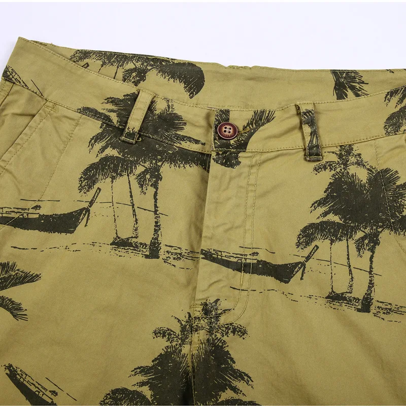 

iSurvivor 2021 Summer Cotton Men's Five-point Pants Casual Plus Size Overalls Shorts Printed Straight Beach Pants