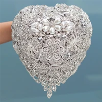18cm silver luxury rhinestone full diamond bridal bouquets heart shaped wedding bouquet artificial flower wedding flowers w520
