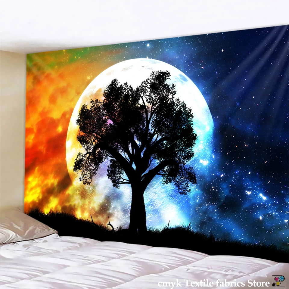 Psychedelic гобелен луна большое дерево печать на стене подвесное украшение хиппи