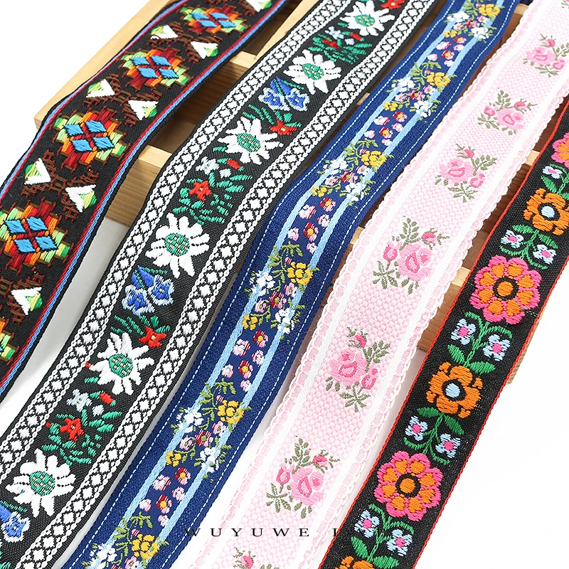 1M Flower Embroidery Ribbon Ethnic Lace Vintage Webbing Indian Boho Trimming DIY Clothes Bag Accessories Embroidered Fabric