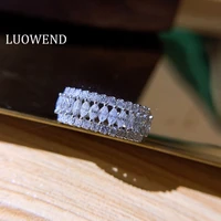luowend 100 18k white gold rings row drill marquise cut real natural diamond ring for women wedding engagement anniversary
