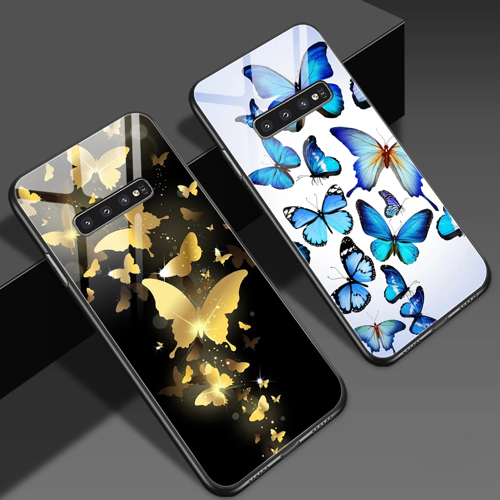 

Glass Case for Samsung Galaxy S21 A51 S20 A50 A71 A70 S10 S9 S8 A12 A21S S10e A30 A20 Note 20 10 9 8 Plus Ultra Butterfly Case