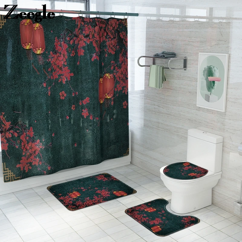 

Traditional Joyous Bathroom Carpet For New Year Home Decor Toilet Bath Mat Bathroom Shower Room Mat and Bath Curtain Bath Mat