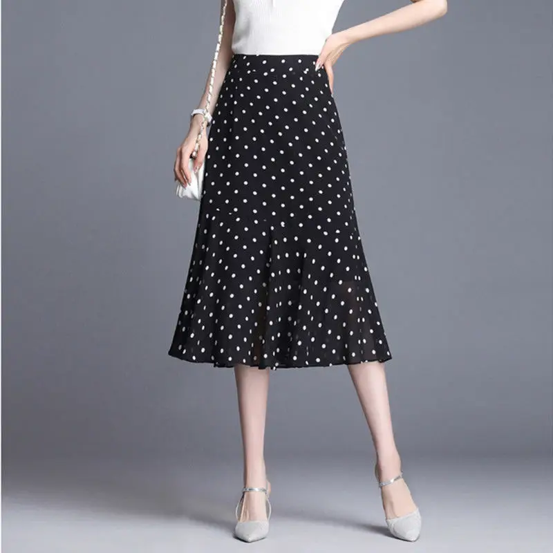 

2021 Summer Bohemia Beach Plus Size Women Stretch High Waist Solid Chiffon A-Line Skirts Casual Midi Skirt Faldas Saias Y875