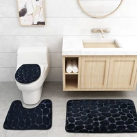 Black Cobblestone Bathroom Mat Toilet Covers Solid Color 3pcs set Bath Floor Carpets For Home Decor Quality Foot Pad Doormats