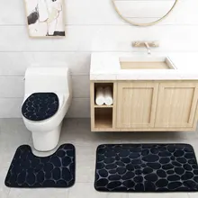 Black 3D Cobblestone Bathroom Mat Toilet Covers Solid Color 3pcs/set Bath Floor Carpets For Home Decor Quality Foot Pad Doormats