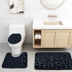 black 3d cobblestone bathroom mat toilet covers solid color 3pcsset bath floor carpets for home decor quality foot pad doormats free global shipping