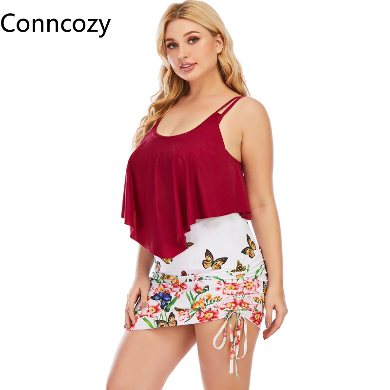

5XL Plus Size Two-Piece Suits Two Piece Bathing Suits Women Tankini Swimsuits Ruffled Conservative High Waist Plus Size Swimsuit