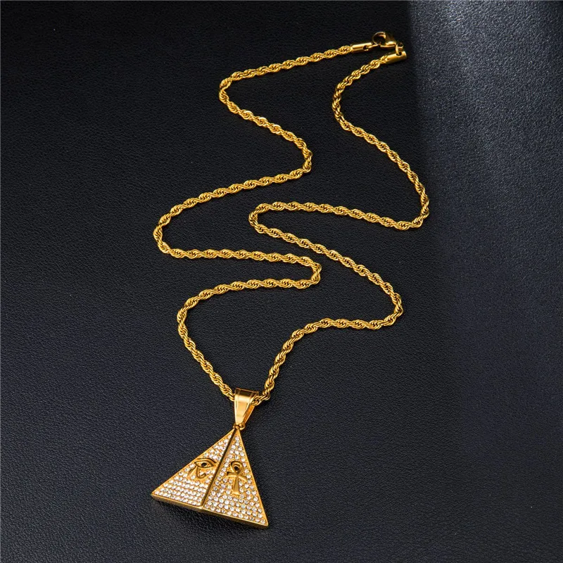 Кубический циркон египетская Пирамида кулон ожерелье с глазом Гора и Ankh Ключ