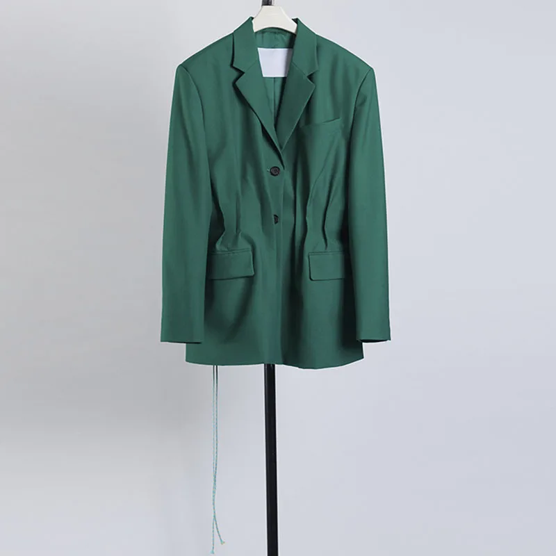 

TWOTWINSTYLE Minimalist Drawstring Casual Blazer For Women Notched Long Sleeve Ruched Solid Blazers Female Fashion New Clothes