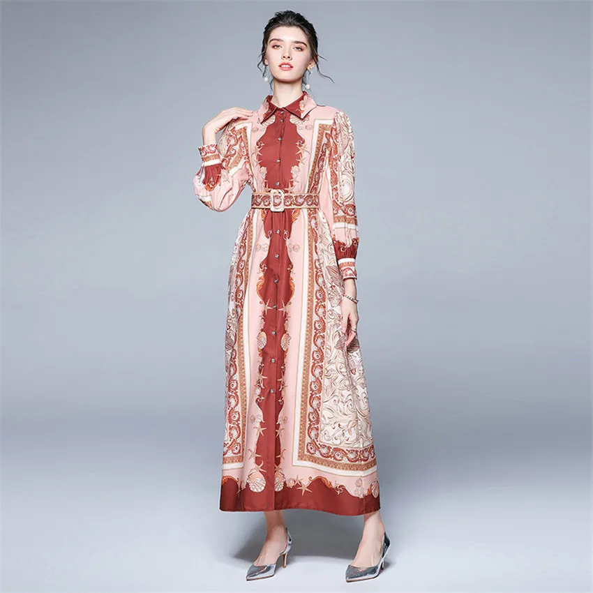 

Винтажное длинное платье в европейском стиле, дизайнерские подиумные платья с рукавами-фонариками для женщин, элегантное праздничное плат...