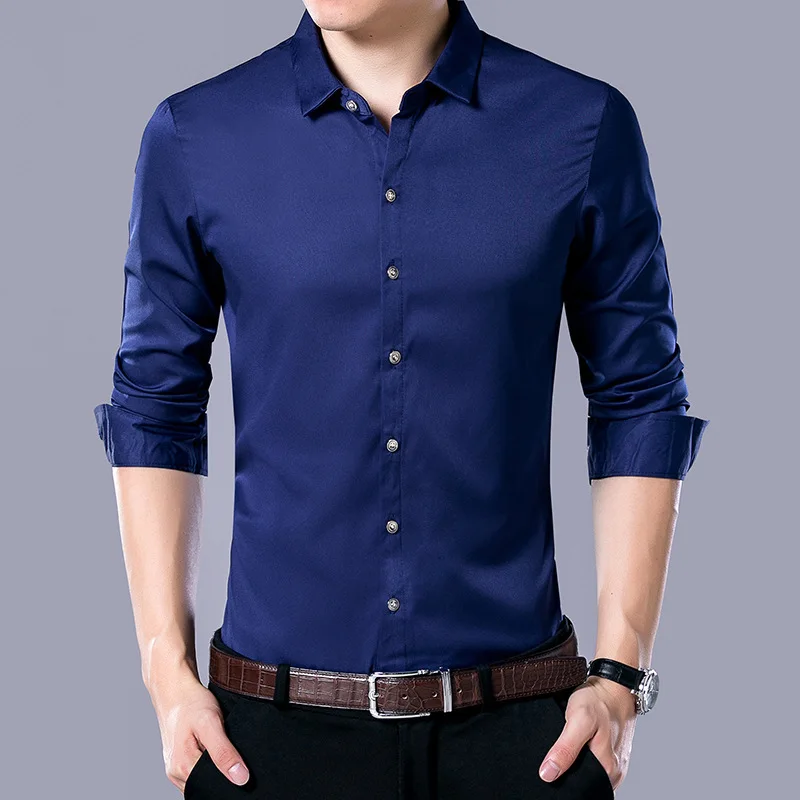 

Autumn New Men's Shirt Business Men Solid Color Slim Long Sleeve Men's Business Attire Tooling Shirt