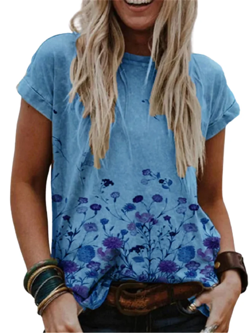 Платье с цветочным принтом для женщин футболки Летние короткими рукавами